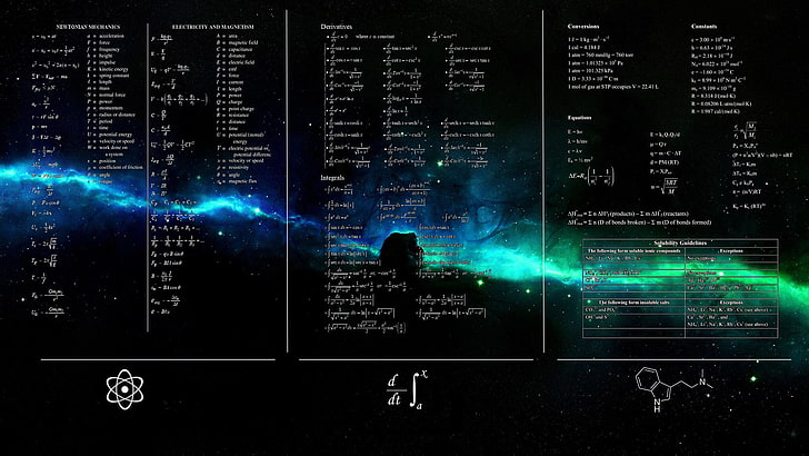 white text on black background, math, nebula, physics, space, stars, HD wallpaper