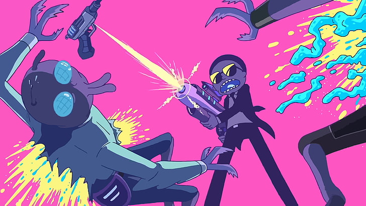 мультипликационный персонаж держит обои с винтовкой, Рик и Морти, Run the Jewels, векторная графика, HD обои