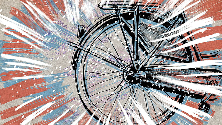 bicycle wheel art, digital art, bicycle, wheels, abstract, painting, lines, HD wallpaper