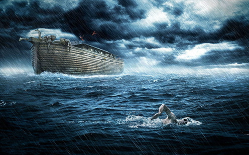 Nadador frente a la inundación, hombre nadando en el cuerpo azul de pintura de agua, arte digital, 1920x1200, nube, lluvia, océano, piso, nadador, Fondo de pantalla HD HD wallpaper