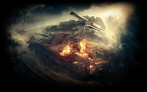grey army tank wallpaper, Sunset, The sky, Sand, Clouds, Fog, Dust, Trees, Smoke, Germany, Fire, Desert, Earth, Palm trees, Iron, Trunk, Sparks, Flame, WoT, PT-ACS, World Of Tanks, Wargaming Net, Tank destroyer, German Tank, German SPG, Weapons carrier, Waffenträger auf Pz.IV, HD wallpaper HD wallpaper