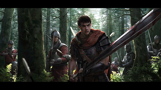 Mann, der digitale Tapete des Schwertes, Berserker, Krieger, schwarzer Schwertkämpfer, Eingeweide hält, HD-Hintergrundbild HD wallpaper