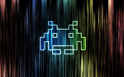 Space Invaders Colorful HD, video games, space, colorful, invaders, HD wallpaper HD wallpaper