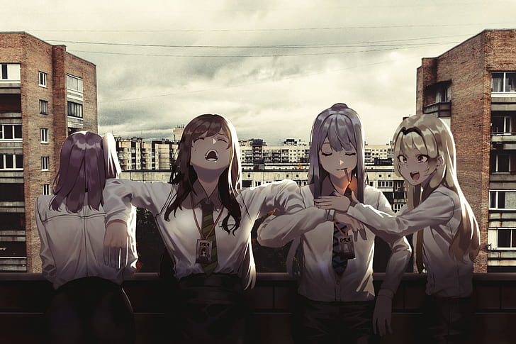 anime, city, 2D, irl, Girls Frontline, m4a1 (girls frontline), ump45 (Girls' Frontline), office uniform, HD wallpaper