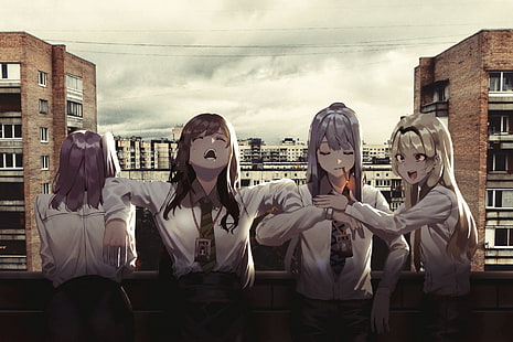 anime, cidade, 2D, irl, Girls Frontline, m4a1 (girls frontline), ump45 (Girls 'Frontline), uniforme de escritório, HD papel de parede HD wallpaper