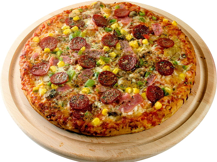 Pizza mit geschnittenem Würstchengericht, Pizza, Käse, Wurst, Gebäck, HD-Hintergrundbild