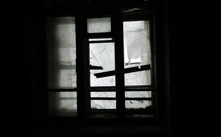 Broken Window, Black and White, Broken, Window, HD wallpaper