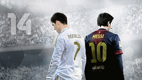 Видеоигра, FIFA 14, Кристиано Роналдо, Лионел Меси, HD тапет HD wallpaper