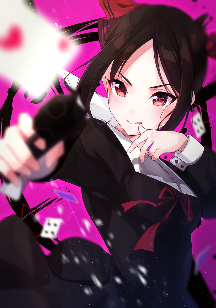 Anime Girls, Kaguya-Sama: Liebe ist Krieg, Kaguya Shinomiya, Waffe, HD-Hintergrundbild, Handy-Hintergrundbild