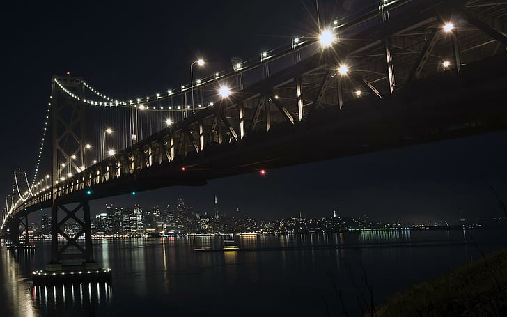 The bay bridge by night, night, bridge, travel and world, HD wallpaper