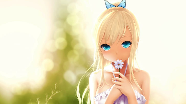 Anime Girls, Blonde, Flower, anime girls, blonde, flower, HD wallpaper