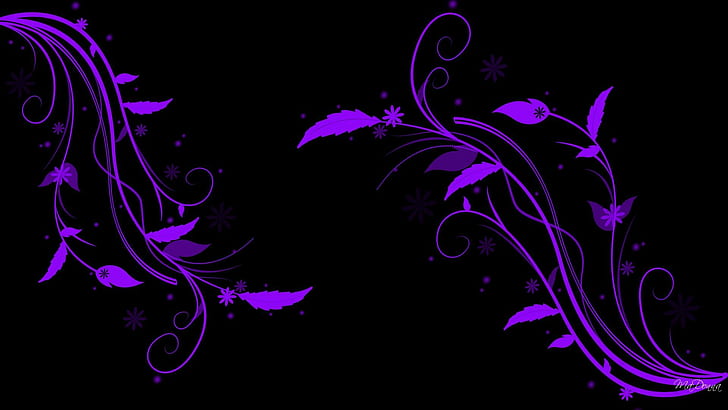 A Purple Spring, spring, abstract, vines, black, purple, widescreen, summer, flowers, 3d y abstract, Fondo de pantalla HD