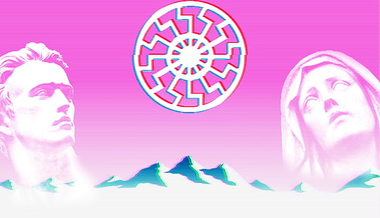 retrowave، vaporwave، digital art، pink، Landscape، White، Black Sun (Emblem)، خلفية HD HD wallpaper