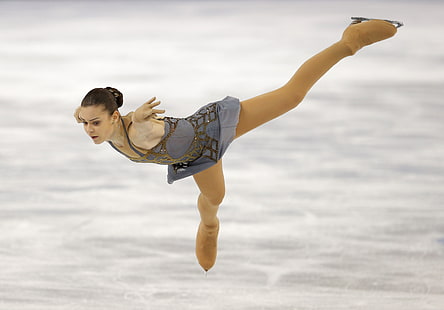 ชุดเดรสแขนกุดสีเทาของผู้หญิง, น้ำแข็ง, สเก็ตลีลา, รัสเซีย, แชมป์โอลิมปิก, โซชิ 2014, การแข่งขันกีฬาโอลิมปิกฤดูหนาวครั้งที่ XXII, นักสเก็ต, การแข่งขันกีฬาโอลิมปิกฤดูหนาวปี 2014 ที่โซชี, Adelina Sotnikova, วอลล์เปเปอร์ HD HD wallpaper