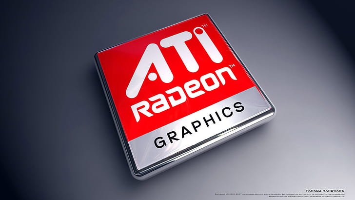 ATI Radeon Graphics HD, ATI Radeon Graphics, ATI, geprägt, Grafiken, Metall, Radeon, rot, glänzend, silber, HD-Hintergrundbild
