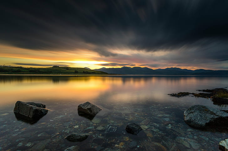time lapse photography of body of water under cloudy sky, Loch Linnhe, time lapse photography, body of water, cloudy, sky, Scotland, Long Exposure, Nikon, Sigma, 20mm, Haida, Stop, sunset, nature, reflection, landscape, dusk, lake, outdoors, scenics, sea, water, summer, beauty In Nature, sunrise - Dawn, beach, cloud - Sky, mountain, coastline, night, blue, tranquil Scene, HD wallpaper