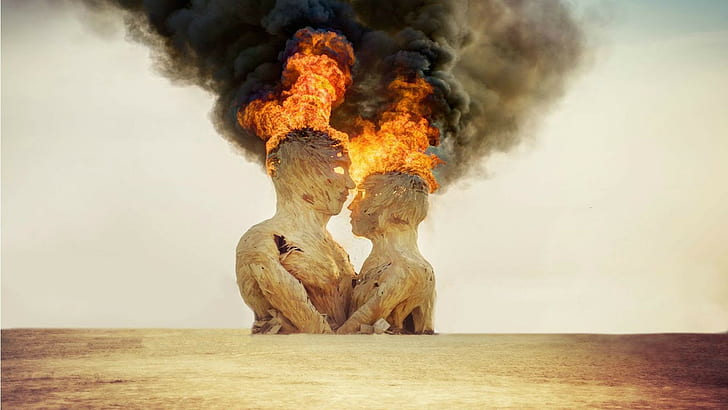 brinnande, Burning Man, staty, HD tapet