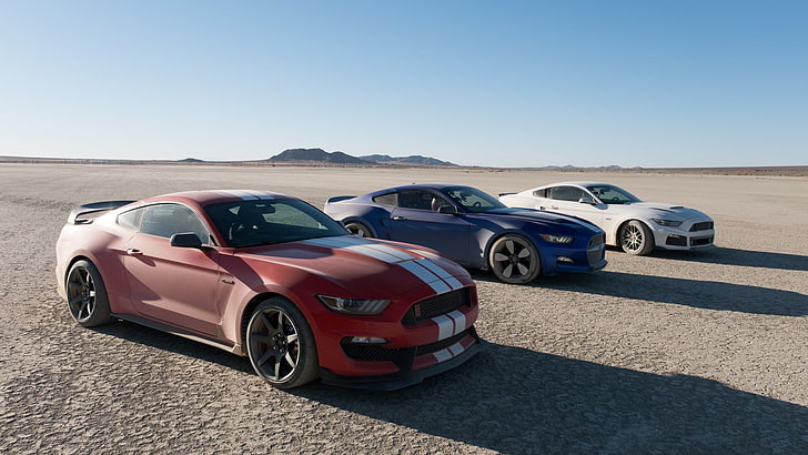 Drei farbige Ford Mustang GT, Auto, Ford Mustang, Grand Tour, GT350R, Ford, Roush, HD-Hintergrundbild