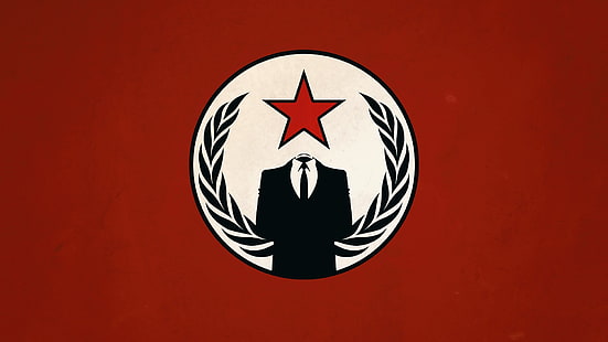 black and red star and suit logo, Anonymous, socialism, communism, HD wallpaper HD wallpaper