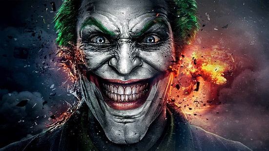 La pintura de Joker, anime, Joker, Batman: Arkham City, explosión, cicatrices, Batman, Fondo de pantalla HD HD wallpaper