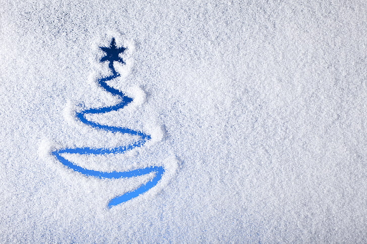 white powder, snow, tree, new year, Christmas, HD wallpaper