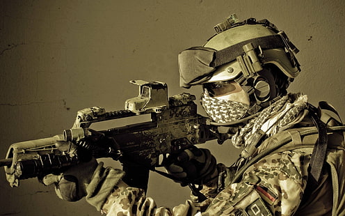 brązowy karabin szturmowy, żołnierz, niemiecki, wojsko, broń, G36K, Bundeswehr, Tapety HD HD wallpaper