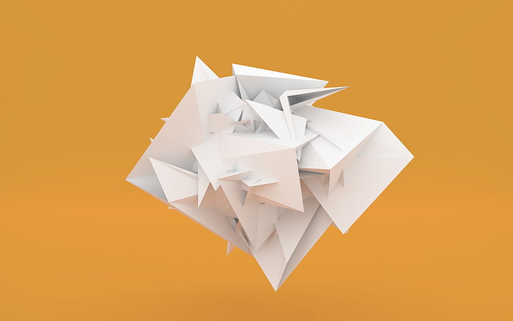 Abstract, 3D, CGI, Digital Art, Facets, Low Poly, Minimalist, Orange, Paper, White, HD wallpaper
