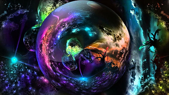 psychedelic, abstract, surreal, digital art, sphere, HD wallpaper HD wallpaper