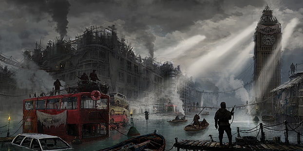 game scene illustration, apocalyptic, London, artwork, dystopian, HD wallpaper HD wallpaper