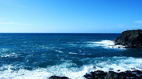 fale oceanu, morze, błękit, fale, natura, niebo, woda, wybrzeże, Tapety HD HD wallpaper