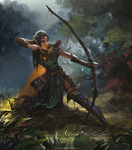 arte da fantasia, arqueiro, guerreiro, elfos, HD papel de parede HD wallpaper