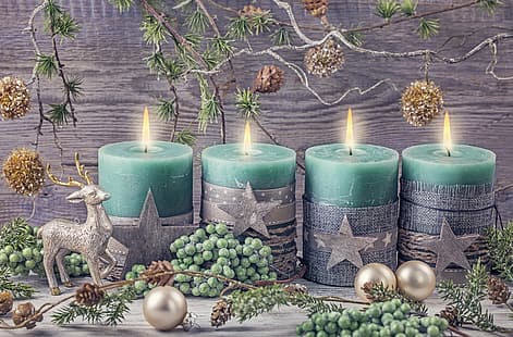  decoration, balls, candles, New Year, Christmas, gifts, happy, vintage, Merry Christmas, Xmas, gift, candle, holiday celebration, HD wallpaper HD wallpaper
