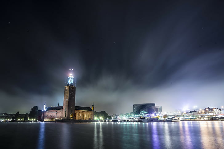 Sztokholm, Stockholm City Hall, pejzaż miejski, Tapety HD