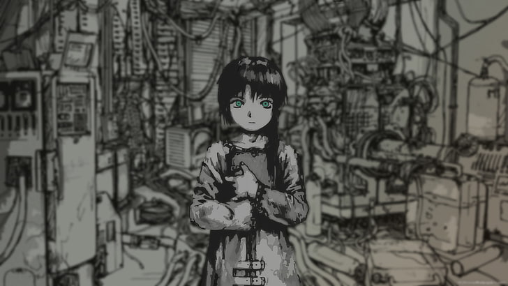 Lain Iwakura, Serial Experiment Lain, аниме девушки, аниме, выборочная раскраска, зеленые глаза, HD обои