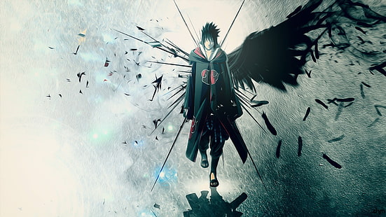 Цифров тапет на Uchiha Sasuke, Naruto Shippuuden, Uchiha Sasuke, аниме, крила, Akatsuki, аниме момчета, HD тапет HD wallpaper