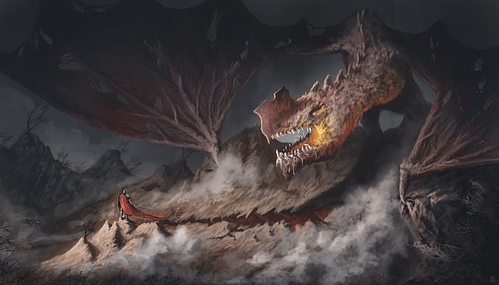 Fantasi, Naga, Ksatria, Monster, Wyvern, Wallpaper HD