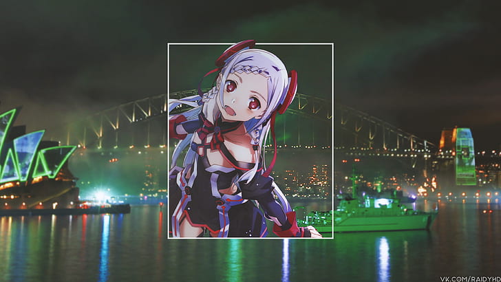 Anime Girls, Anime, Bild-in-Bild, rote Augen, offener Mund, HD-Hintergrundbild