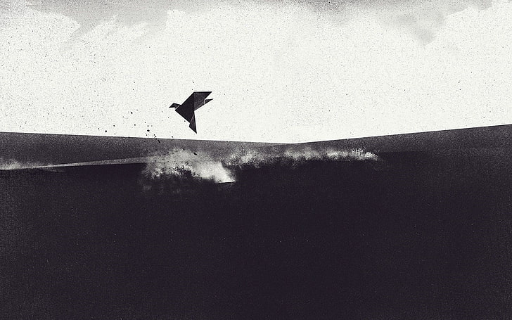 นกในวอลล์เปเปอร์ดิจิตอลกลางเที่ยวบินศิลปะดิจิตอลนกขาวดำโอริกามิสัตว์, วอลล์เปเปอร์ HD