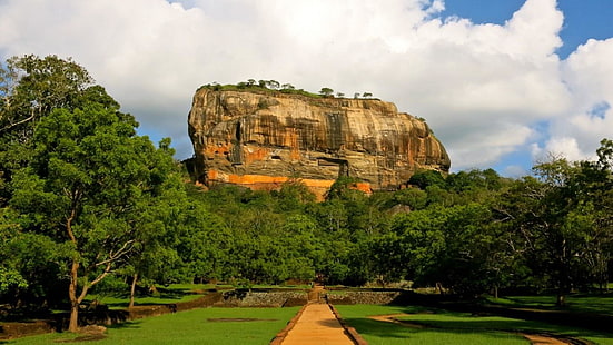 Шри Ланка, Сигирия, скали, пейзаж, Азия, природа, небе, скала, дърво, туристическа атракция, трева, HD тапет HD wallpaper