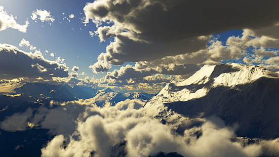 nubi cumuliformi, nuvole, montagne, paesaggio, natura, cielo, Sfondo HD HD wallpaper