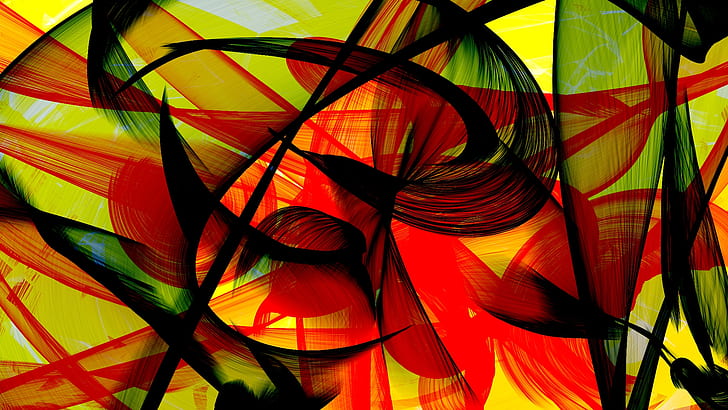 Warna HD, hitam, merah, dan kuning lukisan abstrak, abstrak, warna, Wallpaper HD