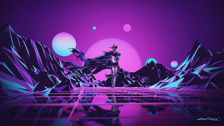 Music, Robot, Neon, People, Hills, Background, Synthpop, Darkwave, Synth, Low Poly, Retrowave, Synth-pop, Sinti, Synthwave, Synth pop, Low-Poly, Links, Links To Digital, HD wallpaper