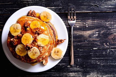 Lebensmittel, Pfannkuchen, Walnüsse, Bananen, HD-Hintergrundbild HD wallpaper