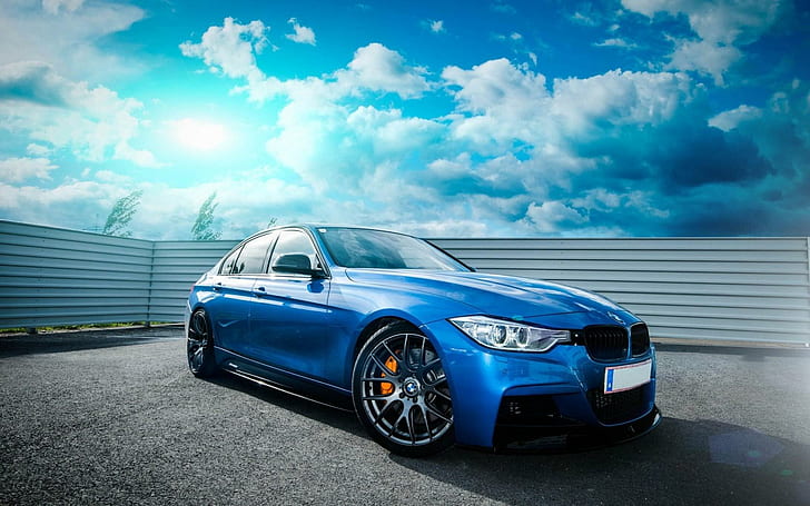 BMW F30 335i Car Blue Wheels Tuning, 335i, blue, wheels, tuning, HD wallpaper