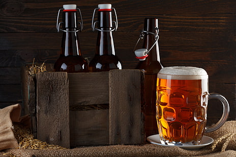 Schaum, Bier, Becher, Flasche, Karton, HD-Hintergrundbild HD wallpaper