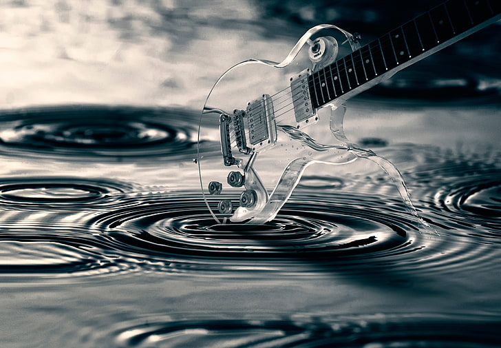 вода, прозрачност, китара, HD тапет