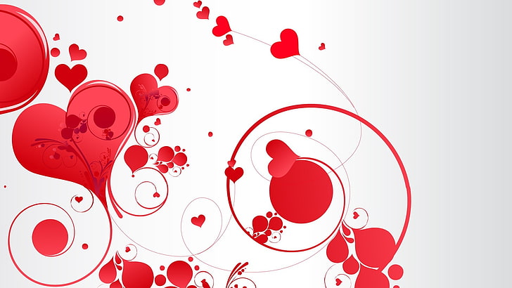 papel tapiz de corazón rojo y blanco, amor, corazón, abstracto, blanco, formas, ilustraciones, Fondo de pantalla HD