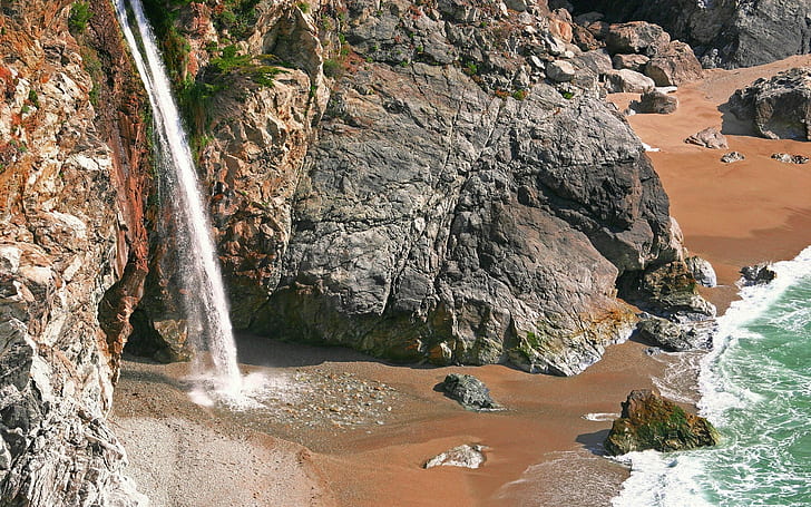 Meer, kleiner Wasserfall, HD-Hintergrundbild