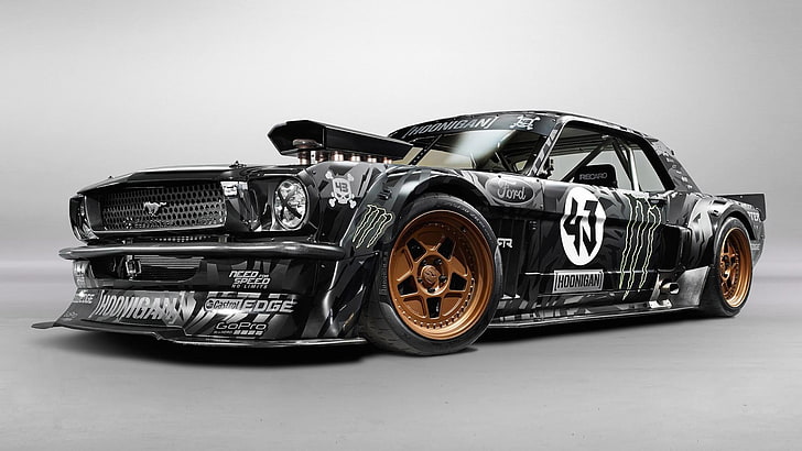 black and white Ford Mustang, car, Ken Block, Ford Mustang, HD wallpaper