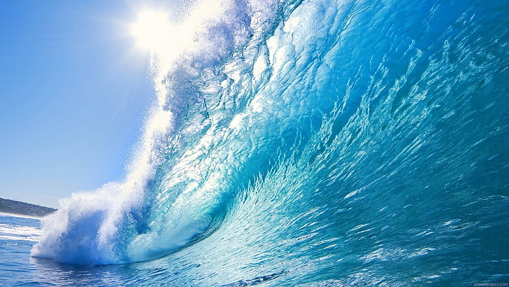 gelombang tinggi, alam, tetesan air, matahari, sinar matahari, Wallpaper HD